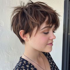 Pixie with Airy Layers and Textured Bangs Textured Asymmetrical Pixie, Classic Pixie Haircut Thick Hair, Textured Pixie Cut Thick Hair, Pixie Cut Thick Hair, Voluminous Pixie, Funky Pixie Cut 2024, Textured Pixie