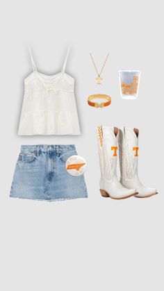 tennessee utk gameday football outfit ootd inspo sec fall sorority college Clemson Gameday Outfit, Fall Football Outfit, College Football Gameday, Rush Week Outfits, Football Outfit, Custom Jean Jacket, Tennessee Football