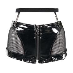 Shorts With Chains, Metal Embellishments, Zipper Shorts, Mesh Shorts, Gothic Style, Leather Shorts, Synthetic Leather, Pu Leather, Mesh