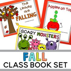 four fall books with the words apples are falling