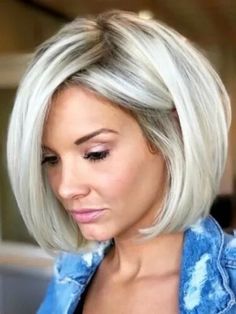 New Platinum Blonde Dark Roots Capless Remy Human Hair Touch Wigs Natural Daily | eBay Modern Bob Hairstyles, Choppy Bob Hairstyles, Icy Blonde, Bob Hairstyles For Fine Hair, Short Bob Haircuts, Blonde Bobs, Short Bob Hairstyles, Short Bob, Blonde Hair Color