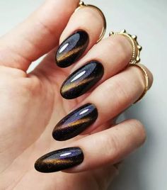 Cat Eye Nails Polish, Ten Nails, Natural Nail Art, Rose Gold Nails, Almond Nails Designs, Cat Eye Gel, Vacation Nails, Cat Eye Nails