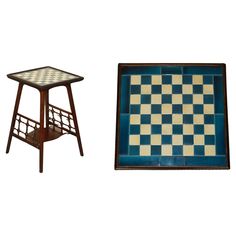 two pieces of chess board and side table, one inlaid with checkerboard