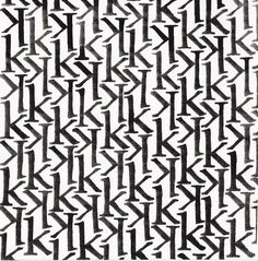 an abstract black and white pattern with letters in the middle, on a white background