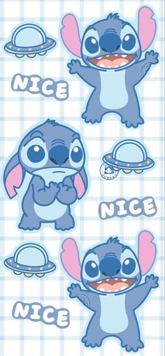 various cartoon characters with different expressions on the same sheet, including an image of a baby stitch