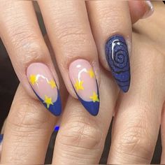 #nails #aesthetic #fallnails #halloween #nailart #blue #stars #nailspo #acrylics Cute Halloween Gel Nails, Coraline Themed Nails, Coraline Nail Designs, Movie Inspired Nails, Coraline Nails Art, Coraline Nails, Design Nails Art