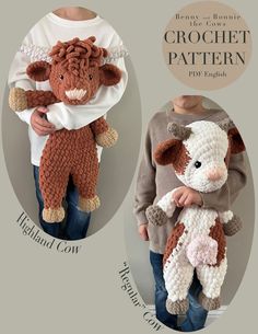 an image of two knitted animals in different poses with the caption'crochet pattern '