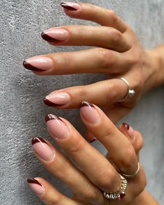 Biab Nail Designs Autumn, Mocha Tip Nails, Biab Teddy Nails, Autumn French Tip Nail Designs, Anthony Vince Nail Colors, Biab French Nail Art, Autumnal French Tip Nails, Autumnal Biab Nails, Biab Nails Oval