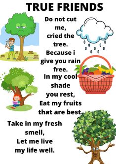 a poster with words that describe true and false things in the same language, including trees