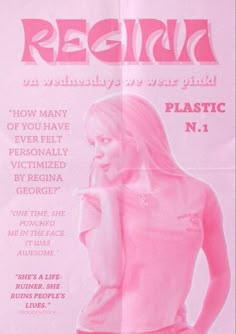 a pink poster with the words plastic n 1 written in black on it, and an image of a woman's torso