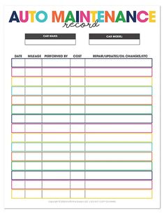 an auto maintenance checklist with the words auto maintenance on it and colorful lines in the background