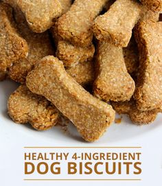 healthy 4 ingredient dog biscuits on a white plate with the title above it