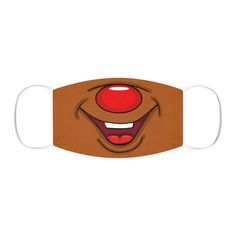 a brown face mask with red nose and mouth