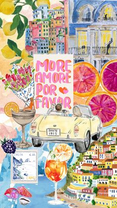 A collage of Europe, aperol spritz, lemons, Amalfi coast and more Preppy Wallpaper, New Wife, Lindsay Lohan, Pretty Wallpaper Iphone, Summer Wallpaper