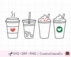 To Go Hot and Iced Coffee Svg Dxf Png-CreativeCatandCo Cute Iced Coffee, Line Art Svg, Coffee Doodle, Coffee Tattoos, Coffee Drawing, Image Svg, Coffee Svg, Art Svg, Coffee To Go