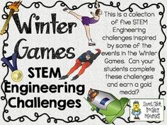 STEM Engineering Challenge Pack ~ The Winter Games Challenges $ Bobsled Race Challenge Miniature Hockey Rink Challenge Clothespin Ski Jumper Challenge Working Curling Rink Challenge Marble Luge Track Challenge Snowman Bowling, Snowman Challenge, Snowman Cup, Cup Snowman, Winter Stem, Engineering Challenges, Steam Challenges, Stem Engineering, Stem Lab