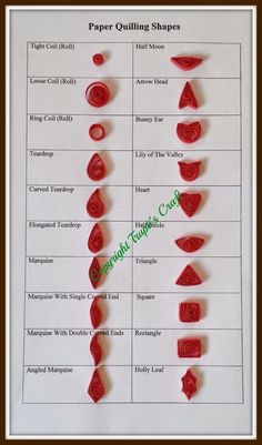 paper quilling shapes are shown on a piece of paper with the instructions to make them