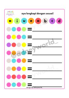 a printable activity sheet with colorful dots and the word's name on it