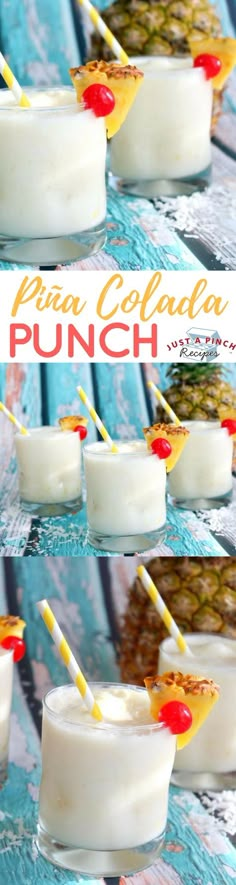 pineapple and coconut drink punch recipe with pineapples in the background