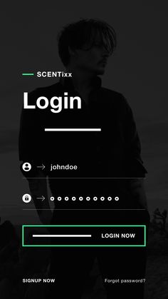 the login screen is shown in black and white, with green text on it