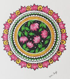 a drawing of pink flowers in a circle