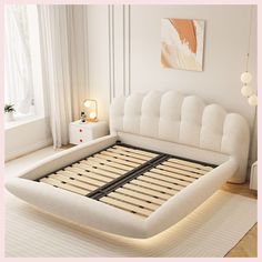 the bed is made up and ready for someone to use it in their home or office