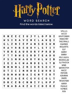 the word search for harry potter