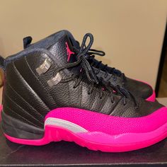 Jordan 12 Retro Black Deadly Pink (Gs) 13 Jordan 12 Retro Black Deadly Pink (Gs , Size 6 , Brand New Gemini Szn, Jordan 13 Black, Pink Jordans, Jordan Retro 6, Jordan Retro 12, Black Jordans, Jordan 10, Shoes Jordan, Jordan 12 Retro