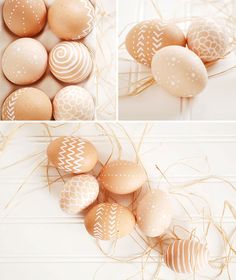 some eggs with white designs on them