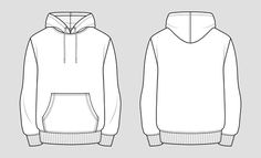 a white hoodie sweatshirt with the front and back views drawn in black on a gray background