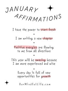 a poem written in red and black ink with the words january affirmations