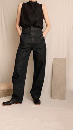 Denim blue wide-leg barrel jeans Barrel Jeans, Jeans Dark Wash, Womens Jeans, Dark Wash Denim, Denim Blue, High Jeans, High Waist Jeans, Taiwan, Blue Denim