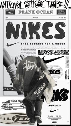 an advertisement for nike featuring a skateboarder in black and white with the words nike on it