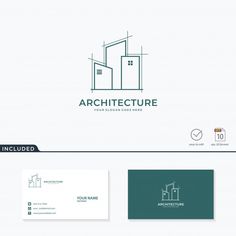 the logo for an architectural firm is shown on top of a business card and envelope