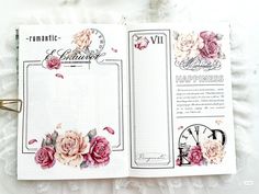 an open planner book with flowers on it