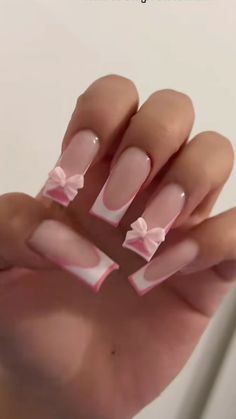 Pink And White French, White French Tips, Hard Nails, Colored Acrylic Nails, Girly Acrylic Nails, Simple Acrylic Nails, Short Square Acrylic Nails, Soft Nails, Long Square Acrylic Nails