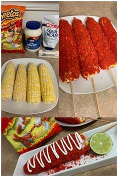 corn on the cob with ketchup, mayonnaise and other ingredients