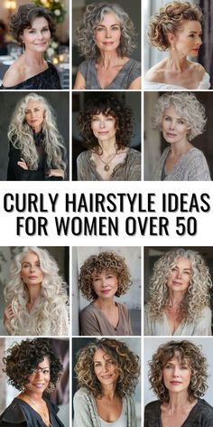 Curly Grey Hairstyles For Women Over 50, Medium Shag For Curly Hair, Curly Hair For 60 Year Old Women, Frizzy Curly Hairstyles Natural Curls, Curly Hairstyles For 50+, Bob Haircuts For Women With Curly Hair, Gray Wavy Shag Haircut, Medium Length Haircut With Perm, Haircuts For Curly Hair Over 50