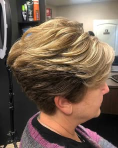 Wedge Haircut For Women Over 50 Hairstyle Short, Modified Wedge Haircut For Women, Short Curly Wedge Hairstyles, Short Stacked Wedge Haircut With Bangs, Womens Wedge Haircut, Dorothy Hamill Haircut Wedges Over 50, Stacked Short Haircut, Short Hair For Over 60 Older Women, Stacked Pixie Haircut Over 50