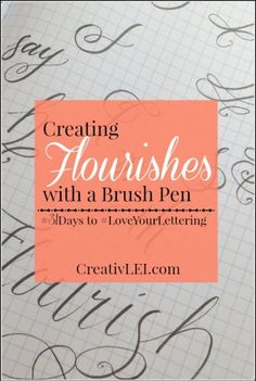 the title for creating flourishes with a brush pen is shown in orange and black