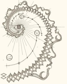 a drawing of a circular object with many details