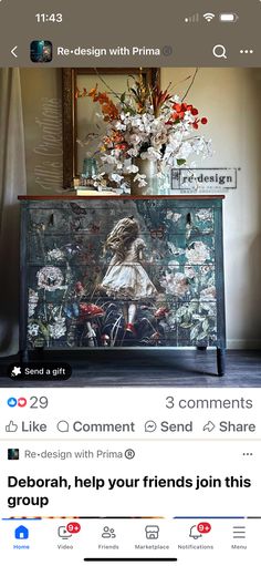 an image of flowers on a dresser with the caption'dobrah, help your friends join this group '