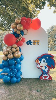 balloon arch with sonic the hedgehog and balloons