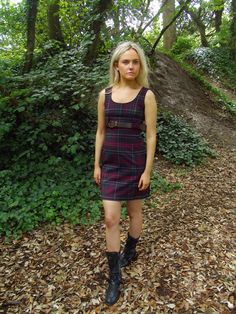 Handmade Sleeveless Shift Dress.Size 8 UK.  Made from Tartan Canvas, with a nylon lining. Belt loops under bust   -BELT NOT INCLUDED----- Leather Waistcoat, Waistcoat Dress, Sleeveless Shift Dress, Emma Watson, Dress Clothes For Women, Dress Making, Shift Dress, Tartan, Dress Outfits