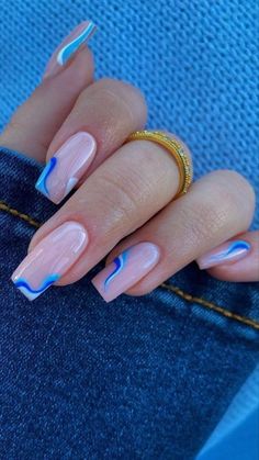 Nail Inspiration Blue, Nail Art Ete, Nails Inspiration 2023, Nails Inspiration Blue, Nails Nail Art Designs, Acrylic Nails Nude, Acrylic Nail Ideas, Nails Nude