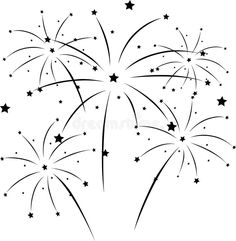 black and white firework with stars on the top, isolated illustration for your design