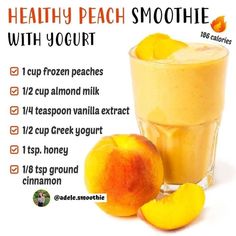 Healthy Smoothie Recipes Flat Belly, Smoothie With Yogurt, Smoothie Nutrition, Peach Smoothie Recipes, Smoothie Recipes With Yogurt, Improved Health, Fruit Smoothie Recipes Healthy, Peach Smoothie, Protein Shake Smoothie