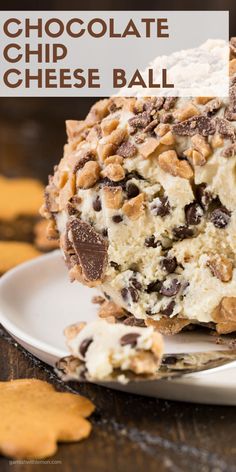 chocolate chip cheese ball on a white plate