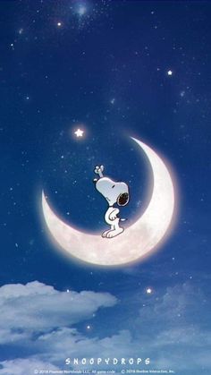 snoopy on the moon with stars in the sky