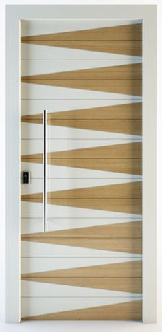 an open door with wooden slats on the front and side panels in different colors